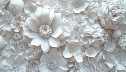 A close-up of a white flower wall with a variety of flowers.