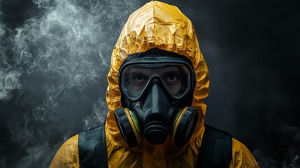 Intense Gaze of Hazmat Suit and Gas Mask Figure