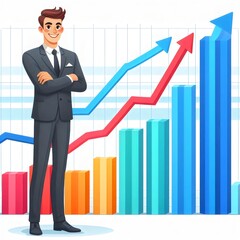 businessman with graph a man in a suit stands in front of a graph that says businessman finance diagram concept 
