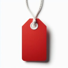 Red price tag isolated on a white background with a blank space for a message, featuring a string for hanging, perfect for retail and shopping purposes