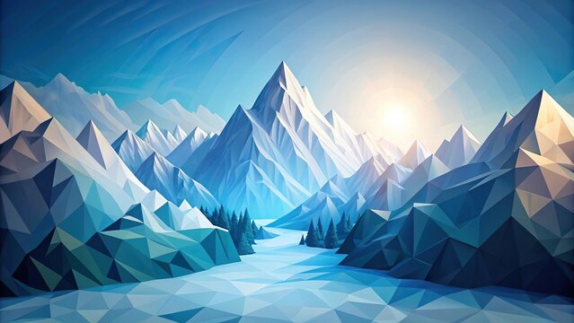 Low poly winter mountain landscape background with leading lines