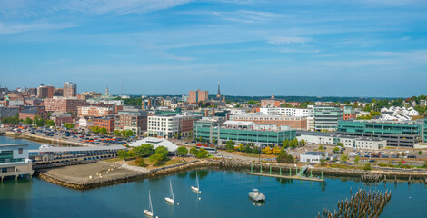 Aerial view  of the Portland harbor, Maine, New England, USA