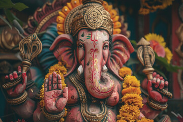 Greeting card with bright holiday composition for Ganesh Chaturthi