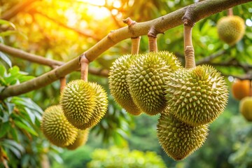 Durian flowers attached to branches of durian tree