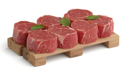 Raw Beef Tenderloin Steaks on Wooden Cutting Board   Food Photography