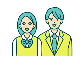 男女の学生が微笑む。制服を着た高校生のベクターイラスト素材。