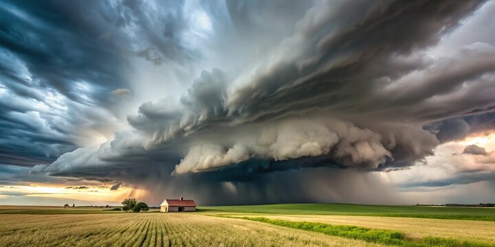 Destructive supercell storm over farm field