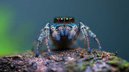 Colorful Jumping Spider on Branch in Forest  Macro Photography