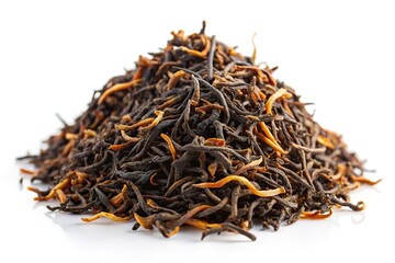 Dianhong black tea leaves on white background
