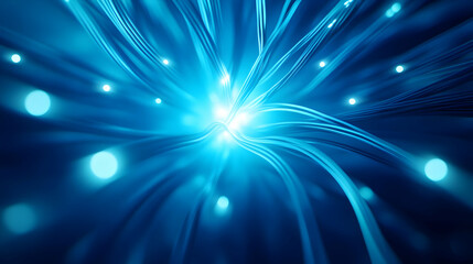 Fototapeta premium Abstract blue light rays and particles creating a dynamic and vibrant energy effect.
