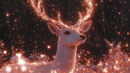 Fototapeta premium Enchanted deer in magic forest dreamlike vintage vibe Christmas design