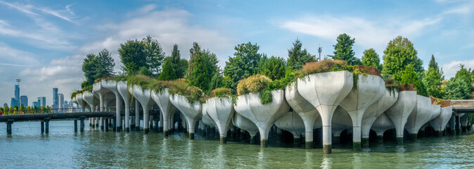 View of Little Island Park on the Hudson River, New York City, NY, USA
