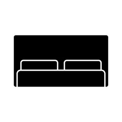 Illustration showing a black bed icon on a white background