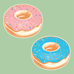 Pink and Blue Donut Doughnut with chocolate colorful sprinkels