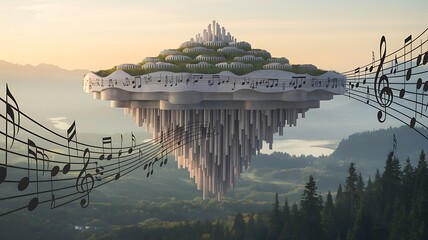 Fototapeta premium The enchanting vision of a floating city architectural wonders suspended in the sky with nature's harmony