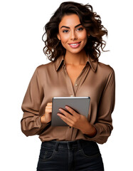Businesswoman holding a Tablet - Office Worker Representative - Tech Company or IT Department Employee - Saleswoman, Finance, Administration, Manager, CEO of a Company - Working on Laptop
