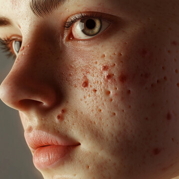 Acne on a face of a girl, pimps ang blackheads