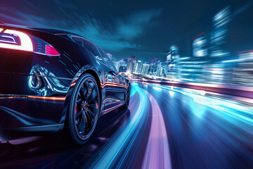 Obraz premium Power source for charging battery of hybrid electric car on road