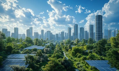 Fototapeta premium Solar-powered cities with advanced energy systems, sustainable future technology, 3D illustration