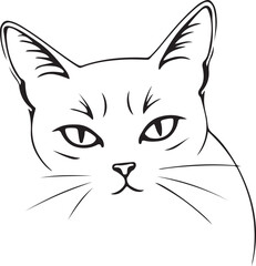 Cat sitting line art silhouette vector and white background
