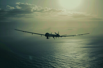 Drone flying in the sky over nature during observation