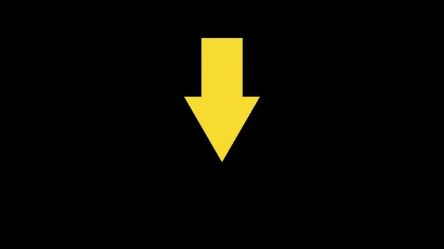 Yellow arrow pointing down animation on black background suitable for financial or business concepts, indicating decrease or negative performance trends
