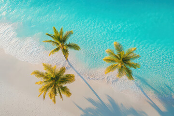 Tropical beach paradise with palm trees turquoise water