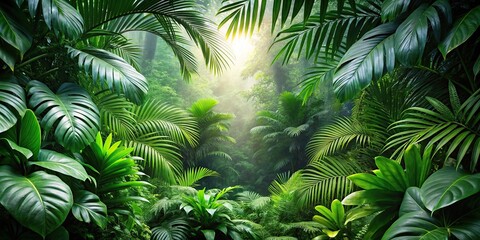 luxuriant green foliage in a jungle