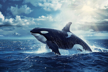 Fototapeta premium Fantastically beautiful majestic huge whale in ocean