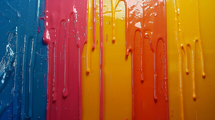 Vibrant colors blend together in an artistic display of dripping paint on canvas