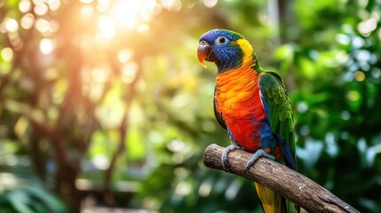 Obraz premium Vibrant rainbow lorikeet perched in lush garden
