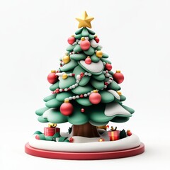 Cartoon Christmas Tree with Colorful Decorations