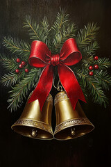 christmas bells with red ribbon