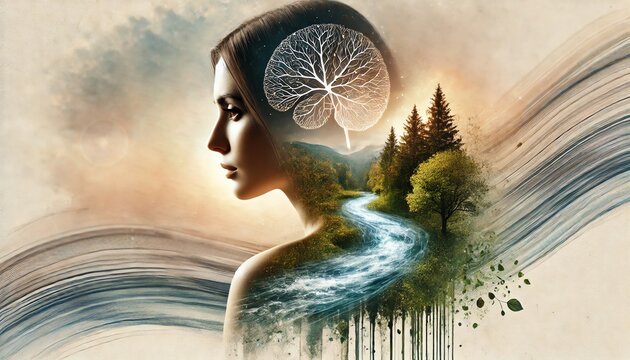 the natural double exposure image reflecting transformation, coping, comity, intelligence, and awareness