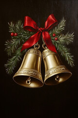 christmas bells with red ribbon