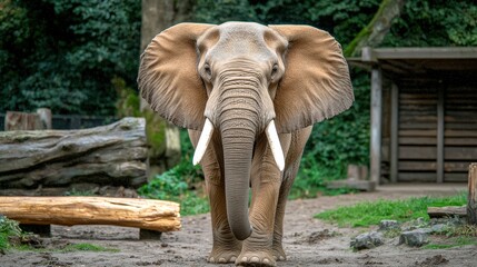 Fototapeta premium African Elephant in Zoo Enclosure Wildlife Photography Wild Animal Portrait Close up