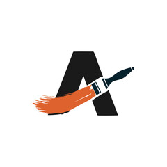 Letter A creatively painted with a brush and vibrant orange stroke, ideal for design projects, educational materials, and creative concepts.