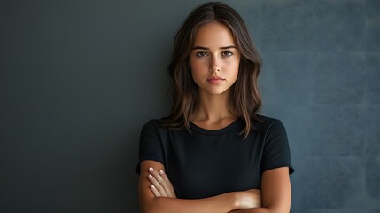 Obraz premium Powerful young woman in a success pose on a solid background. 