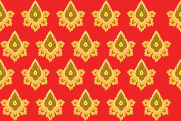 Thai fabric texture seamless geometric pattern. Red background illustration. Vector, Christmas, design.