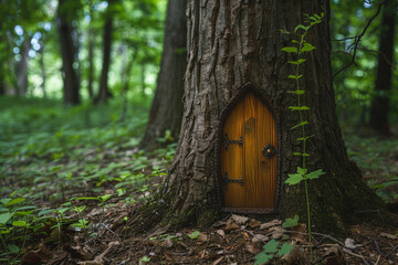 Fantastically beautiful door in wild forest leading to unknown