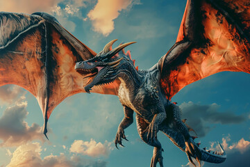 Fantastically mythological dragon with big wide wings