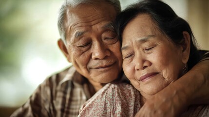 Fototapeta premium Anxiety in Elderly Caregivers, featuring Asian and African-American caregivers, providing emotional support to elderly patients in homely and supportive environments