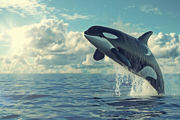 Fototapeta premium Fantastically beautiful majestic huge whale in deep ocean