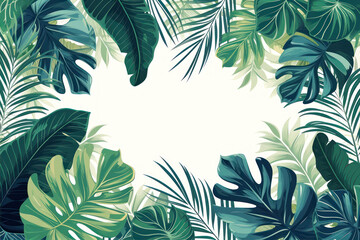 Obraz premium Tropical Leaves Forming a Vibrant Border With Ample Blank Space for Customizable Content