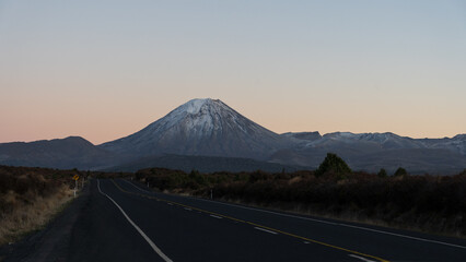 Fototapeta premium View of Mount Ngauruhoe at dawn. A stratavolcano