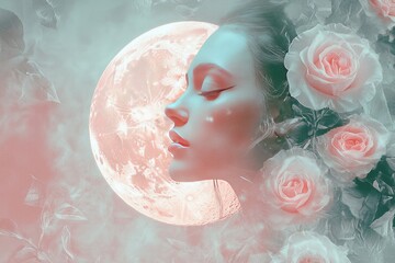 Roses and moon divine feminine soft slick background