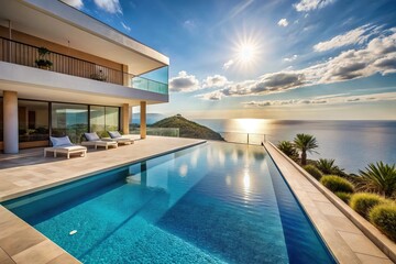 Fototapeta premium Luxurious villa with infinity pool and ocean view