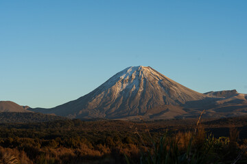View of Mount Ngauruhoe at dawn. A stratavolcano
