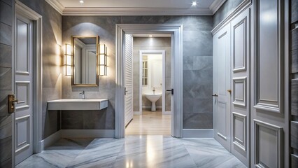 Elegant bathroom with silver wall and white sink