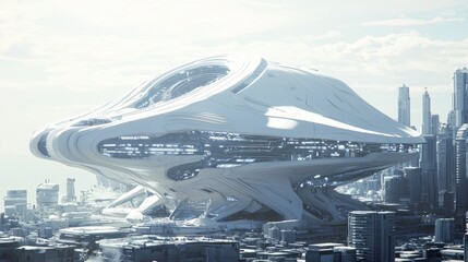 Fototapeta premium Futuristic Megastructure: Hub of Innovation and Exploration in Bustling City